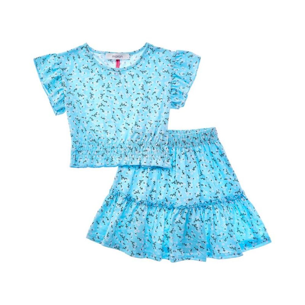 Marion Girls  2Pc Floral Top & Skirt Set, Blue